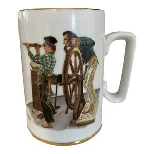 1985 Norman Rockwell Museum “River Pilot” Mug Made in Korea Gold Trim